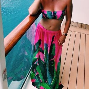 Kulani kinis Palm print pink bikini & coverup set